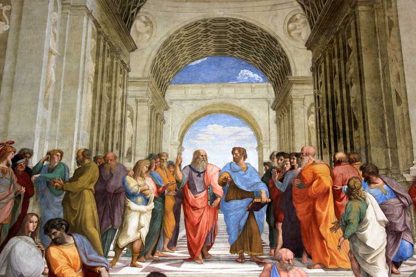 Raphael's painting, School of Athens, depicting Socrates, Plato, and other renowned ancient philosophers